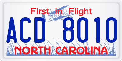 NC license plate ACD8010