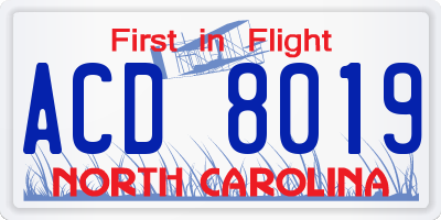 NC license plate ACD8019