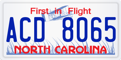 NC license plate ACD8065