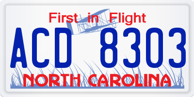 NC license plate ACD8303