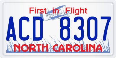 NC license plate ACD8307