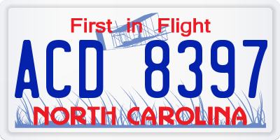 NC license plate ACD8397