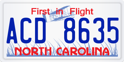 NC license plate ACD8635