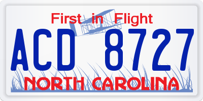 NC license plate ACD8727