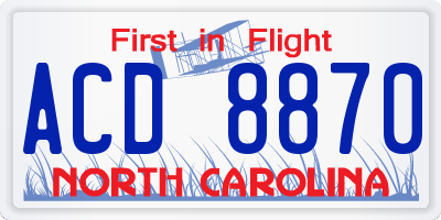 NC license plate ACD8870