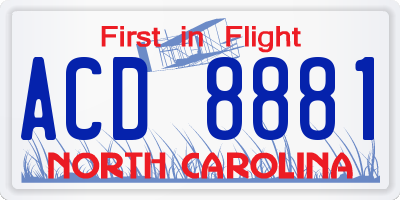 NC license plate ACD8881