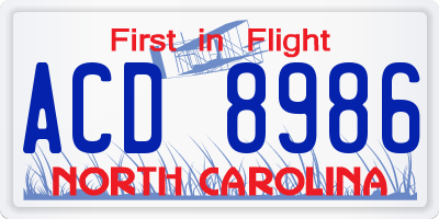 NC license plate ACD8986