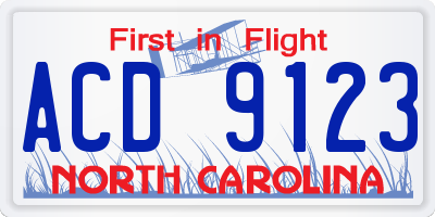 NC license plate ACD9123
