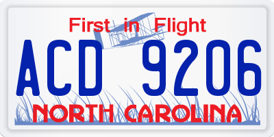 NC license plate ACD9206