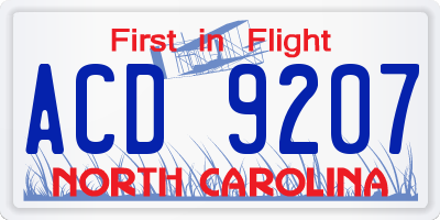 NC license plate ACD9207