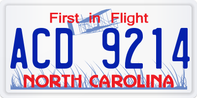 NC license plate ACD9214