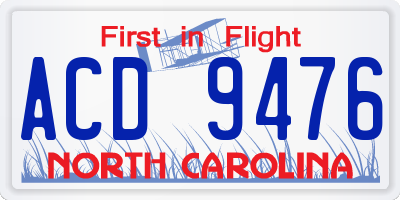 NC license plate ACD9476