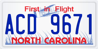 NC license plate ACD9671