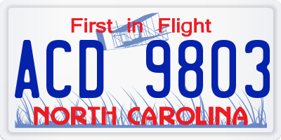 NC license plate ACD9803