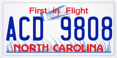 NC license plate ACD9808