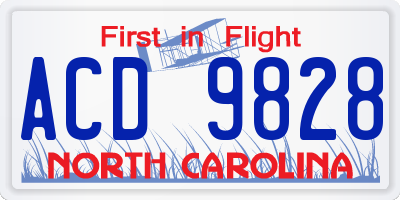 NC license plate ACD9828