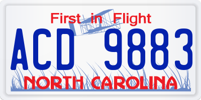 NC license plate ACD9883