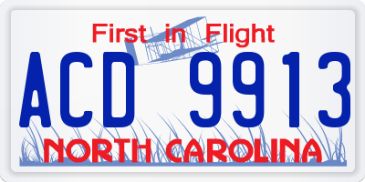NC license plate ACD9913