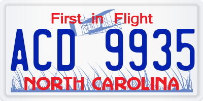 NC license plate ACD9935