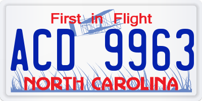 NC license plate ACD9963