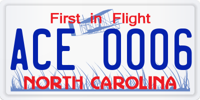 NC license plate ACE0006
