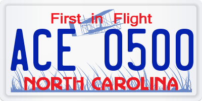 NC license plate ACE0500