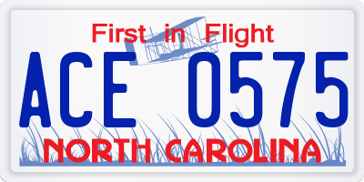 NC license plate ACE0575
