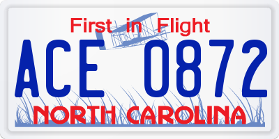 NC license plate ACE0872
