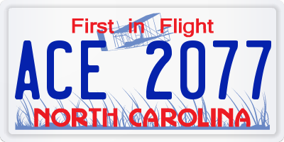 NC license plate ACE2077