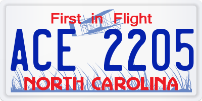 NC license plate ACE2205