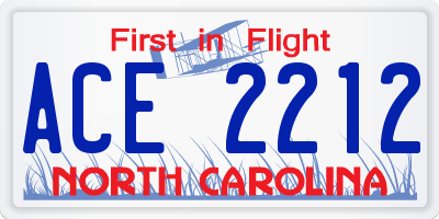 NC license plate ACE2212