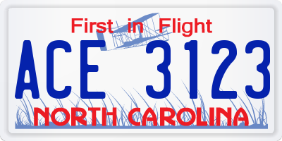 NC license plate ACE3123