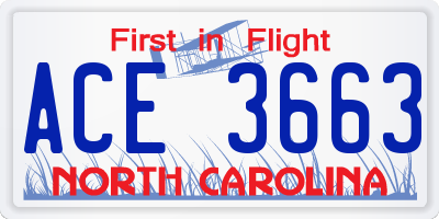 NC license plate ACE3663