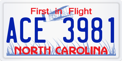 NC license plate ACE3981