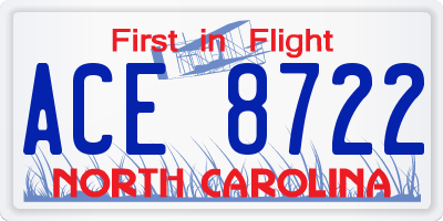NC license plate ACE8722