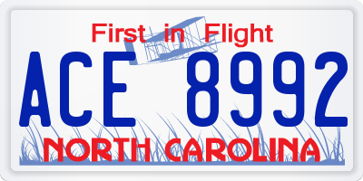NC license plate ACE8992
