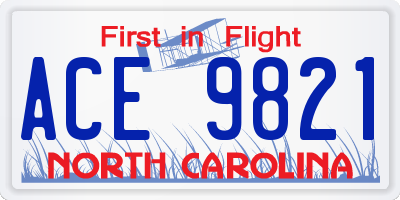 NC license plate ACE9821