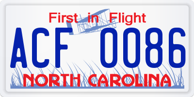 NC license plate ACF0086