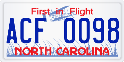 NC license plate ACF0098