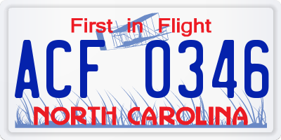 NC license plate ACF0346