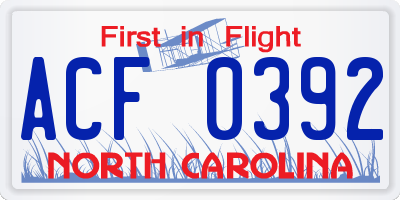 NC license plate ACF0392