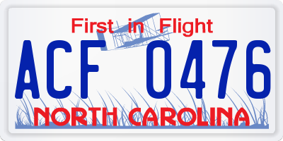NC license plate ACF0476
