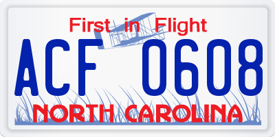 NC license plate ACF0608