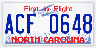 NC license plate ACF0648