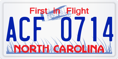 NC license plate ACF0714