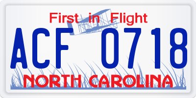 NC license plate ACF0718