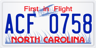 NC license plate ACF0758