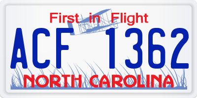 NC license plate ACF1362
