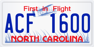 NC license plate ACF1600