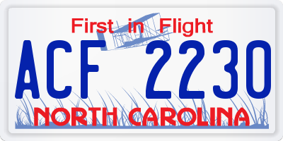 NC license plate ACF2230